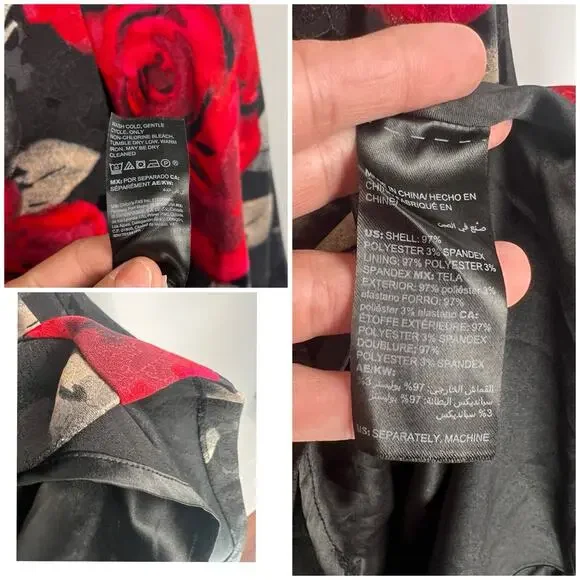 White House Black Market Black Red Rose Fit & Flare Floral Coktail Dress 10 - Picture 7 of 11
